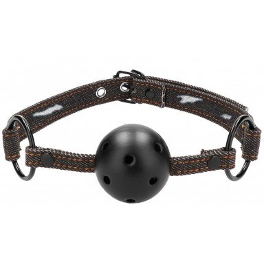 Кляп-шарик With Roughend Denim Straps с черными джинсовыми ремешками, фото