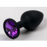 Черная силиконовая анальная пробка с фиолетовым стразом - 7,1 см., фото