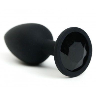 Черная анальная пробка с черным стразом - 7,6 см., фото
