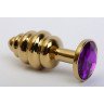 Золотистая рифлёная пробка с фиолетовым стразом - 8,2 см., фото