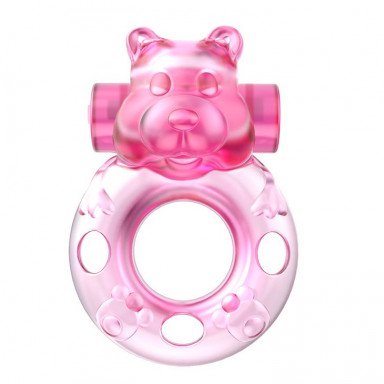 Розовое эрекционное виброкольцо на пенис Pink Bear, фото
