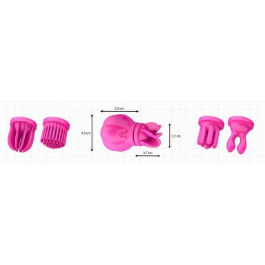 Розовый клиторальный стимулятор Caress с 5 заменяемыми насадками фото 2