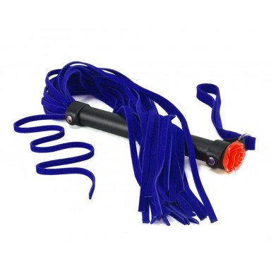 Синяя многохвостая плеть с розой на рукояти - 57 см., фото