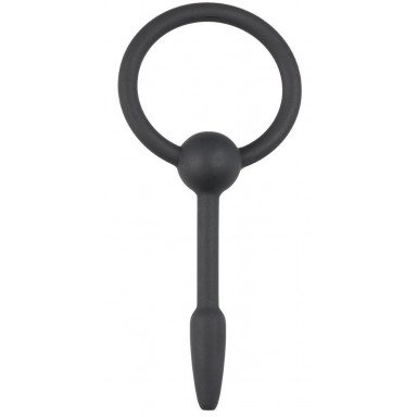Черный уретральный расширитель Small Silicone Penis Plug With Pull Ring - 10,5 см., фото