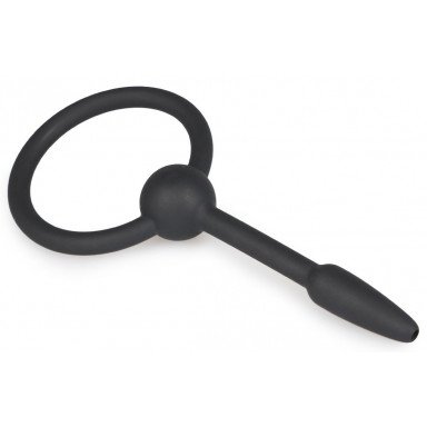 Черный уретральный расширитель Small Silicone Penis Plug With Pull Ring - 10,5 см. фото 2