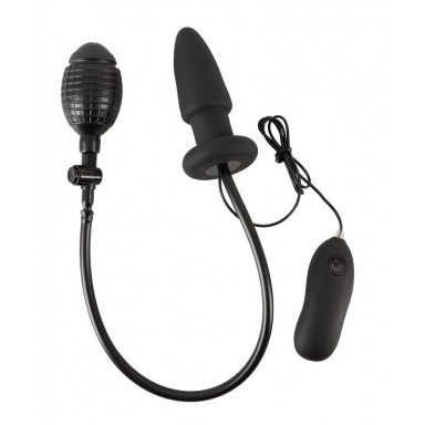 Черная надувная анальная пробка Inflatable Vibrating Butt Plug - 12,2 см., фото
