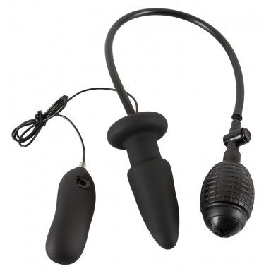 Черная надувная анальная пробка Inflatable Vibrating Butt Plug - 12,2 см. фото 2
