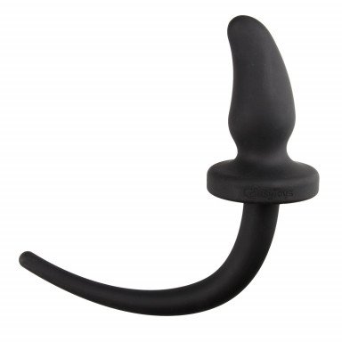 Черная изогнутая пробка Dog Tail Plug с хвостом, фото
