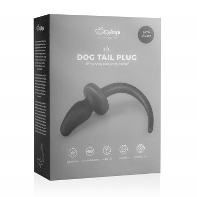Черная изогнутая пробка Dog Tail Plug с хвостом фото 3