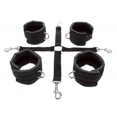 Регулируемые мягкие манжеты на запястья и лодыжки с соединительной крестовиной Hog Tie Cuff Set, фото