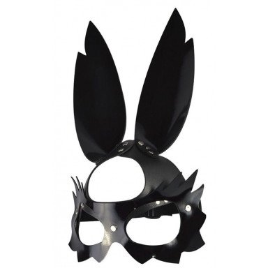 Черная лаковая кожаная маска Зайка с длинными ушками, фото