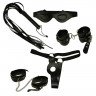 Набор фиксаций: наручники, наножники, плетка, маска и фиксация на женские половые органы, фото