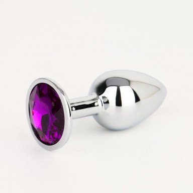 Серебристая анальная втулочка с фиолетовым кристаллом - 7 см. фото 2
