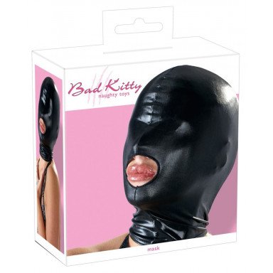 Черная эластичная маска на голову с отверстием для рта фото 2