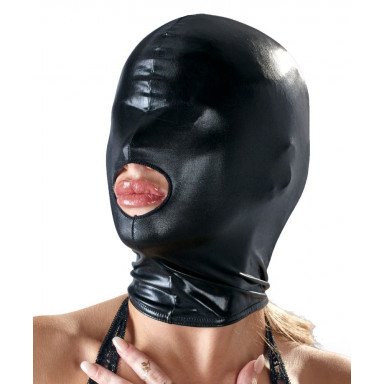 Черная эластичная маска на голову с отверстием для рта фото 3