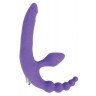 Фиолетовый безремневой страпон с анальным отростком и вибрацией - 15 см., фото