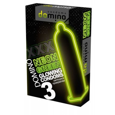 Презервативы DOMINO Neon Green со светящимся в темноте кончиком - 3 шт., фото