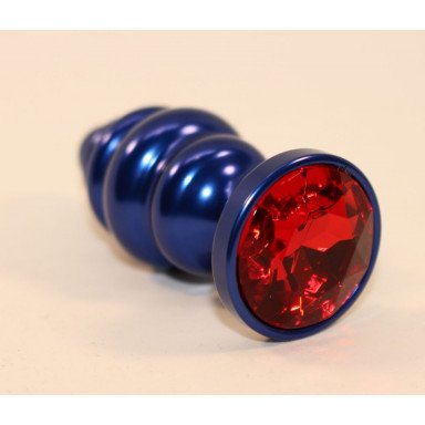 Синяя рифлёная пробка с красным кристаллом - 7,3 см. фото 2