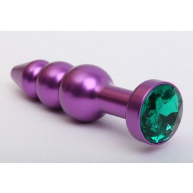 Фиолетовая фигурная анальная ёлочка с зелёным кристаллом - 11,2 см., фото