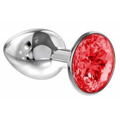 Малая серебристая анальная пробка Diamond Red Sparkle Small с красным кристаллом - 7 см., фото