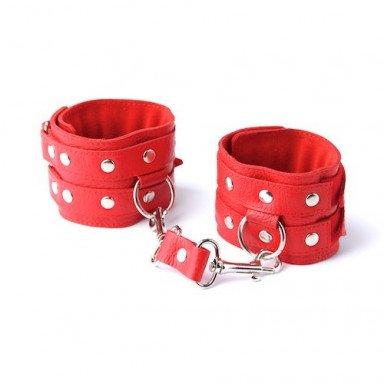 Красные кожаные наручники с велюровой подкладкой, фото