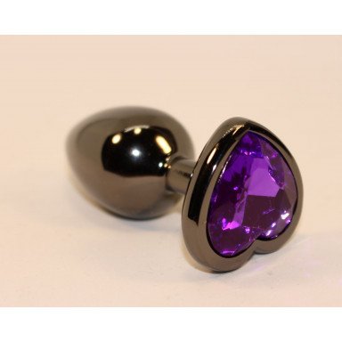 Чёрная анальная пробка с фиолетовым кристаллом-сердцем - 8 см., фото
