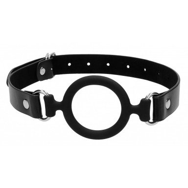 Черный кляп-кольцо с кожаными ремешками Silicone Ring Gag with Leather Straps, фото
