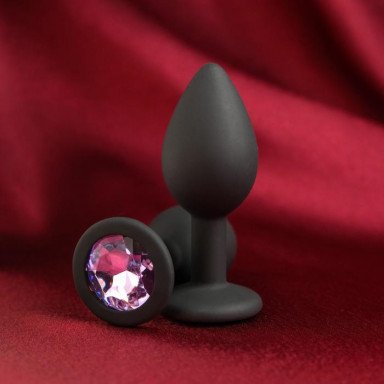 Черная анальная пробка с лиловым кристаллом - 7,2 см., фото