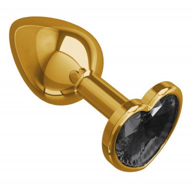 Золотистая анальная втулка с чёрным кристаллом-сердцем - 7 см. фото 2