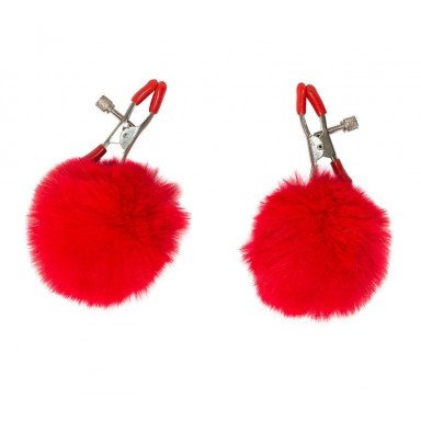 Зажимы на соски Angelic с красными меховыми шариками, фото