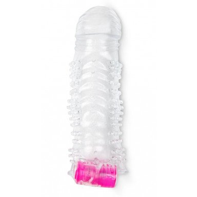 Прозрачная насадка на пенис с шипами и вибропулькой - 13 см., фото
