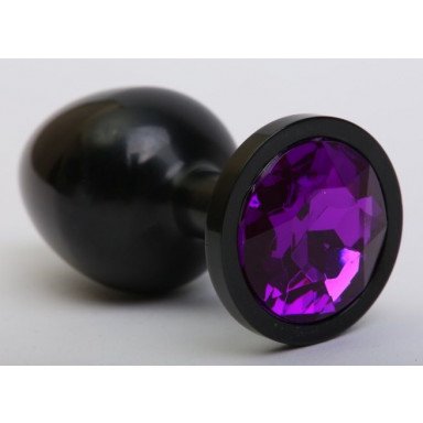 Чёрная анальная пробка с фиолетовым стразом - 8,2 см., фото