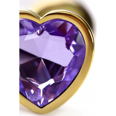 Золотистая анальная втулка с фиолетовым кристаллом-сердечком - 7 см. фото 5
