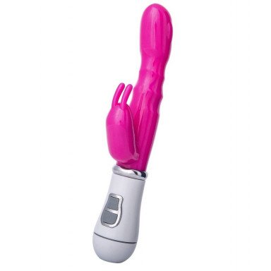 Ярко-розовый вибратор ToyFa A-toys с клиторальным стимулятором - 20 см., фото