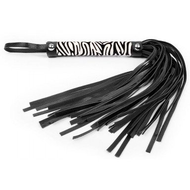 Черная многохвостовая плеть с круглой ручкой-зеброй - 39 см., фото