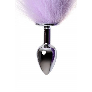 Серебристая металлическая анальная втулка с фиолетово-белым хвостом - размер S фото 8