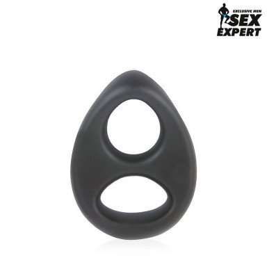 Черное силиконовое овальное эрекционное кольцо Sex Expert, фото