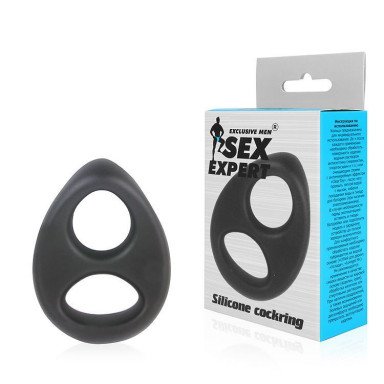 Черное силиконовое овальное эрекционное кольцо Sex Expert фото 2