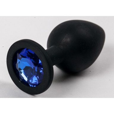 Черная силиконовая анальная пробка с синим кристаллом - 9,5 см., фото