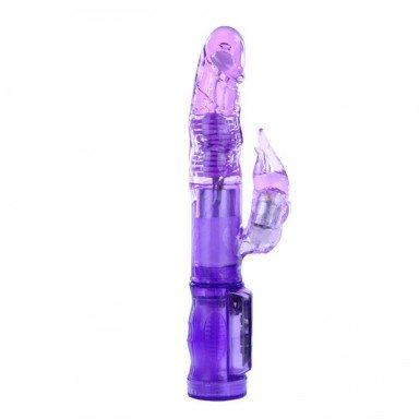 Фиолетовый вибратор-ротатор с клиторальным отростком - 21 см. фото 2