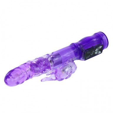 Фиолетовый вибратор-ротатор с клиторальным отростком - 21 см. фото 3