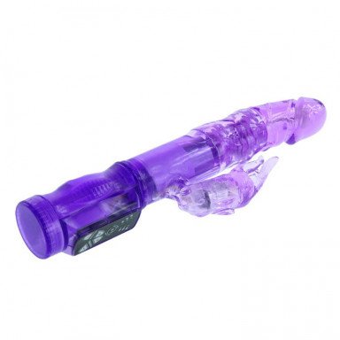 Фиолетовый вибратор-ротатор с клиторальным отростком - 21 см. фото 4