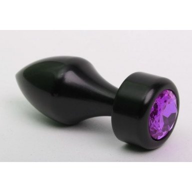 Чёрная анальная пробка с широким основанием и фиолетовым кристаллом - 7,8 см., фото