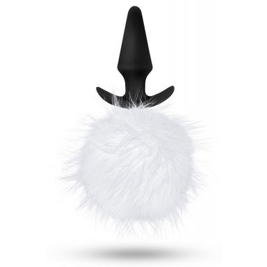 Силиконовая анальная пробка с белым заячьим хвостом Fur Pom Pom - 12,7 см., фото
