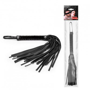 Черная гладкая плеть-флоггер с ручкой - 40 см. фото 2