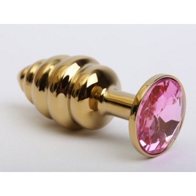 Золотистая рифлёная пробка с розовым стразом - 8,2 см., фото