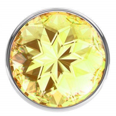 Большая серебристая анальная пробка Diamond Yellow Sparkle Large с жёлтым кристаллом - 8 см. фото 3