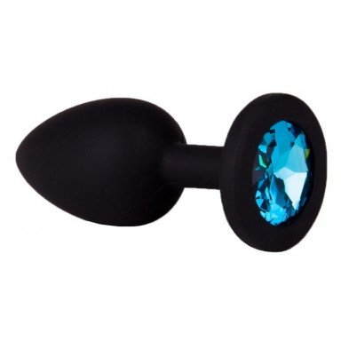 Чёрная анальная втулка с голубым кристаллом - 7,3 см., фото
