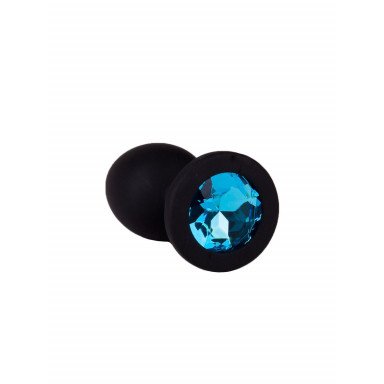 Чёрная анальная втулка с голубым кристаллом - 7,3 см. фото 4