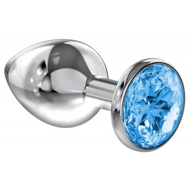 Большая серебристая анальная пробка Diamond Light blue Sparkle Large с голубым кристаллом - 8 см., фото